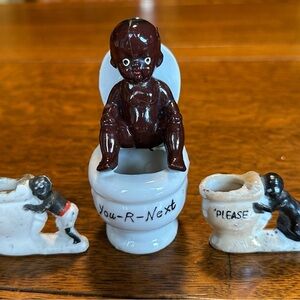 Vintage Toothpick Holder Baby Sitting or Leaning on Toilet & Lot of 3